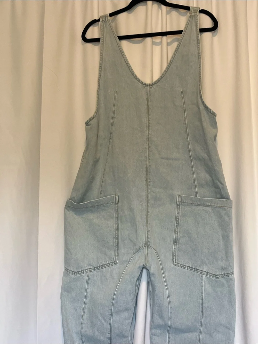 Free People We The Free High Roller Denim Jumpsuit M Light Wash Slouchy Relaxed - Picture 2 of 12